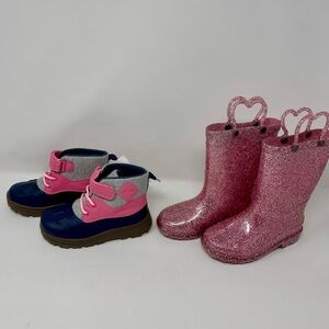 Western Chief/Carter’s |Girls Boot Bundle, Pink Glitter Rain Boots & Snow Boots